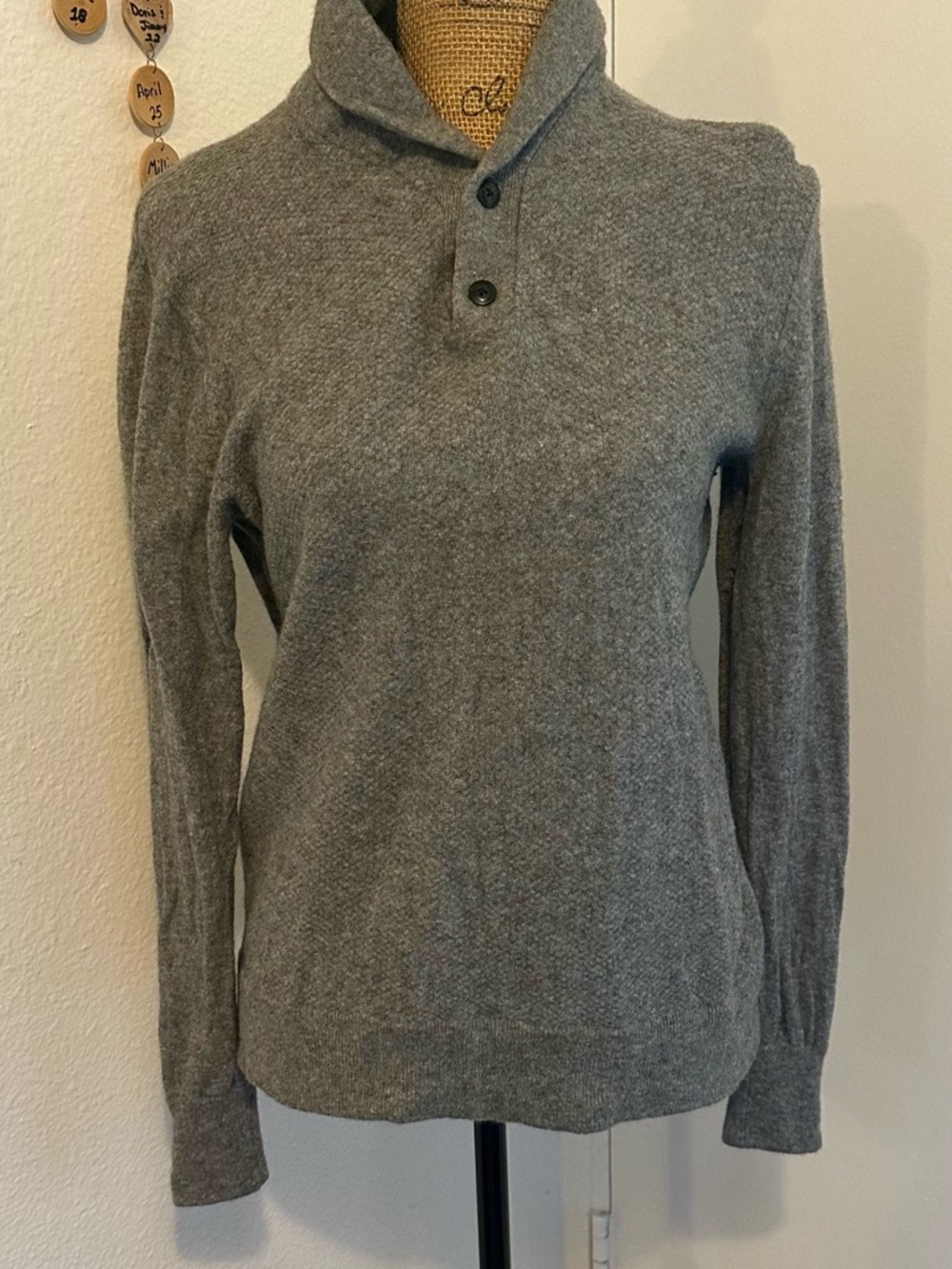 Men's Gray Shawl Collar Button Pullover Sweater